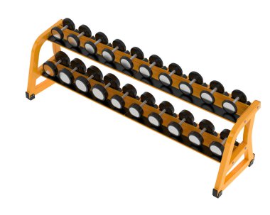 Spor aletleri beyaz arka planda izole edilmiş. Halterler ve banklar  