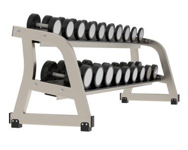 Spor aletleri beyaz arka planda izole edilmiş. Halterler ve banklar  