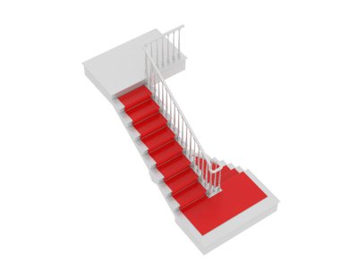 Arka planda izole bir merdiven var. 3d görüntüleme - illüstrasyon