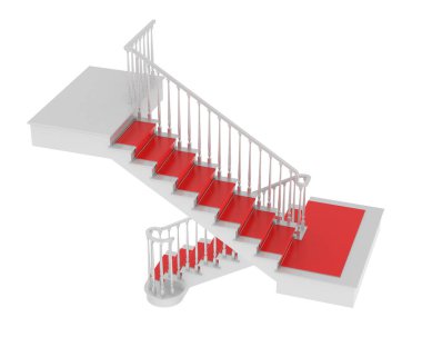 Arka planda izole bir merdiven var. 3d görüntüleme - illüstrasyon