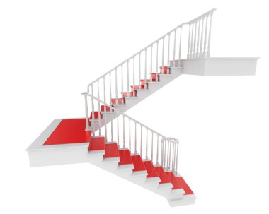 Arka planda izole bir merdiven var. 3d görüntüleme - illüstrasyon