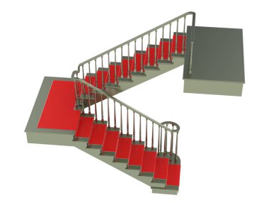 Arka planda izole bir merdiven var. 3d görüntüleme - illüstrasyon