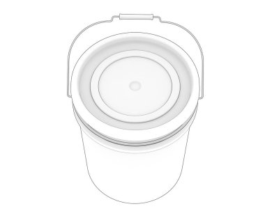 Kapağı beyaz arkaplanda izole edilmiş kova. 3d görüntüleme - illüstrasyon