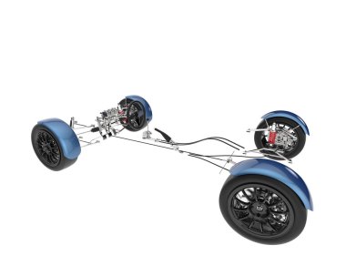 Araba süspansiyon kiti beyaz arka planda izole edilmiş. 3d görüntüleme - illüstrasyon