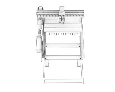 CNC makinesi beyaz arka planda izole edildi. 3d görüntüleme - illüstrasyon