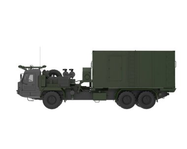 Komuta ve kontrol kamyonu şeffaf arka planda izole edildi. 3d görüntüleme - illüstrasyon