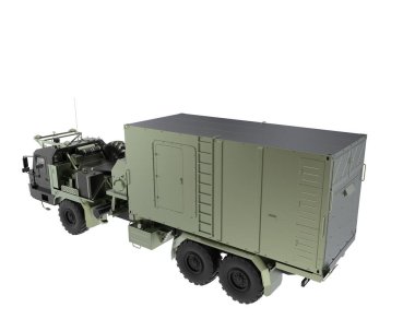 Komuta ve kontrol kamyonu şeffaf arka planda izole edildi. 3d görüntüleme - illüstrasyon