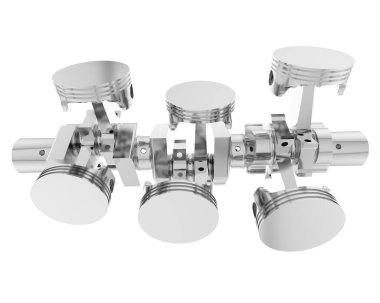 Motor krank mili arka planda izole edildi. 3d görüntüleme - illüstrasyon