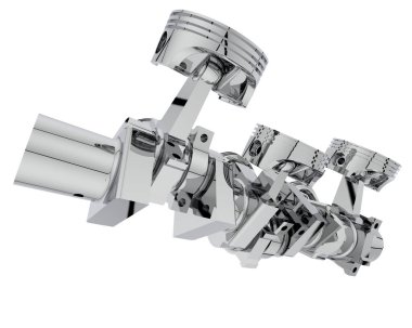 Motor krank mili arka planda izole edildi. 3d görüntüleme - illüstrasyon