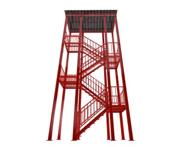 Yangın merdiveni beyaz arka planda izole edilmiş. 3d görüntüleme - illüstrasyon