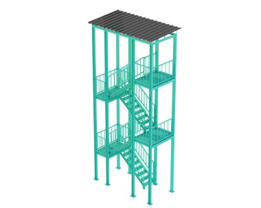 Yangın merdiveni beyaz arka planda izole edilmiş. 3d görüntüleme - illüstrasyon