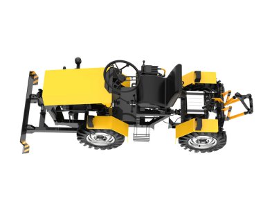 Arka planda küçük bir traktör var. 3d görüntüleme - illüstrasyon