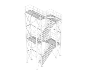 Yangın merdiveni beyaz arka planda izole edilmiş. 3d görüntüleme - illüstrasyon