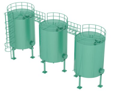 Arka planda endüstriyel silolar var. Büyük yayınlar ya da baskılar için ideal. 3d görüntüleme - illüstrasyon