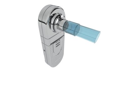 Beyaz arka planda astımı olan hastalar için tıbbi sprey. 3d görüntüleme - illüstrasyon