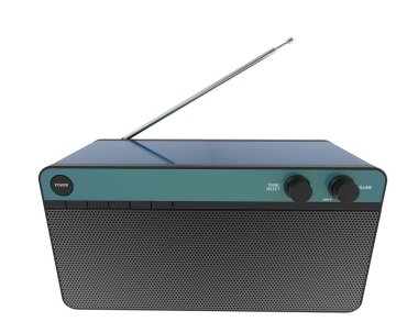Beyaz arka planda izole edilmiş bir radyo çalar. 3d görüntüleme - illüstrasyon