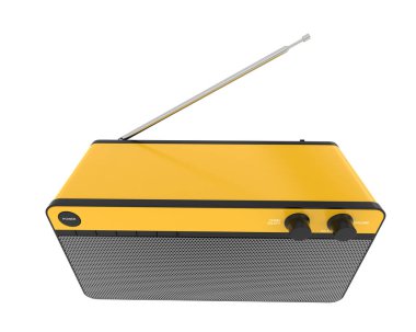 Beyaz arka planda izole edilmiş bir radyo çalar. 3d görüntüleme - illüstrasyon