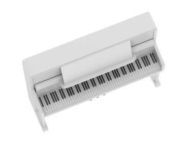 Piyano, beyaz arkaplanda izole edilmiş müzik aleti