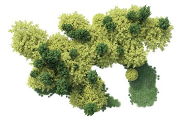 Beyaz arka planda yeşil arazi izole edilmiş. 3d görüntüleme - illüstrasyon