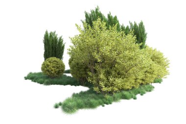 Beyaz arka planda yeşil arazi izole edilmiş. 3d görüntüleme - illüstrasyon