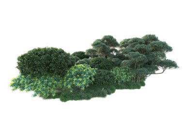 Beyaz arka planda yeşil arazi izole edilmiş. 3d görüntüleme - illüstrasyon