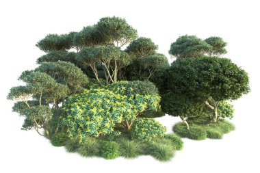 Beyaz arka planda yeşil arazi izole edilmiş. 3d görüntüleme - illüstrasyon