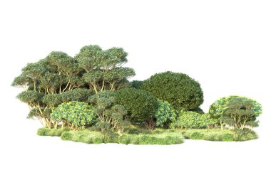 Beyaz arka planda yeşil arazi izole edilmiş. 3d görüntüleme - illüstrasyon