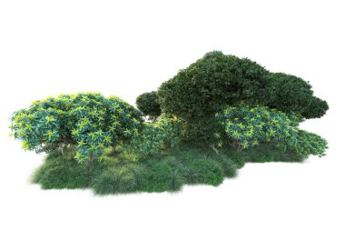 Beyaz arka planda yeşil arazi izole edilmiş. 3d görüntüleme - illüstrasyon