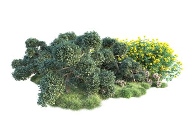 Beyaz arka planda yeşil arazi izole edilmiş. 3d görüntüleme - illüstrasyon