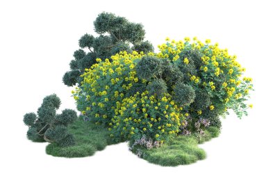 Beyaz arka planda yeşil arazi izole edilmiş. 3d görüntüleme - illüstrasyon