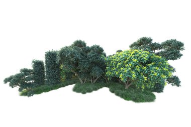 Beyaz arka planda yeşil arazi izole edilmiş. 3d görüntüleme - illüstrasyon