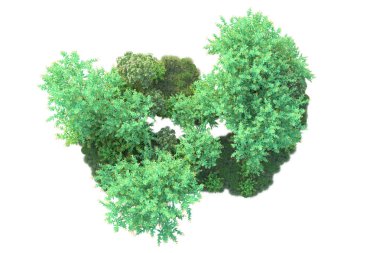 Parktaki ağaçlar ve bitkiler. 3d resimleme