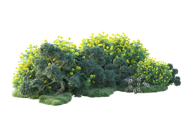 Beyaz arka planda yeşil arazi izole edilmiş. 3d görüntüleme - illüstrasyon