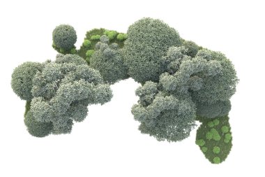 Beyaz arka planda ağaçların olduğu ormanın manzarası