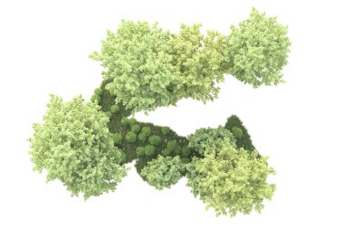 Beyaz arka planda ağaçların olduğu ormanın manzarası