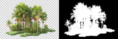 Arka planda maskeyle izole edilmiş tropik orman. 3d görüntüleme - illüstrasyon