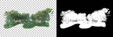 Maskeli, şeffaf arka planda yeşil ağaçlar. 3D görüntüleme. Doğa                           