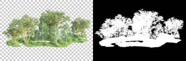Maskeli, şeffaf arka planda yeşil ağaçlar. 3D görüntüleme. Doğa                           