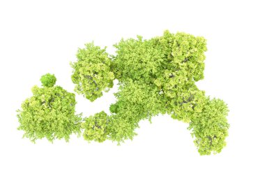 Beyaz arka planda yeşil ağaçlar. 3D görüntüleme. Doğa