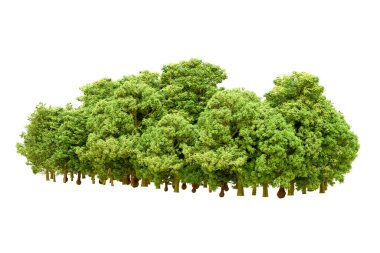 Beyaz arka planda yeşil ağaçlar. 3D görüntüleme. Doğa