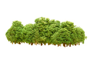 Beyaz arka planda yeşil ağaçlar. 3D görüntüleme. Doğa