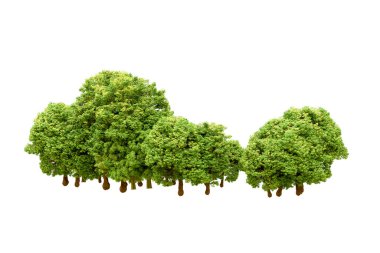 Beyaz arka planda yeşil ağaçlar. 3D görüntüleme. Doğa