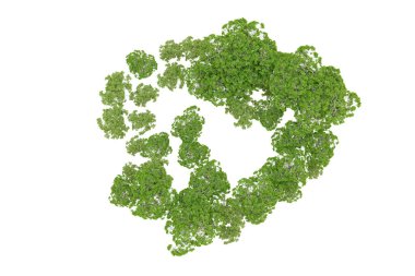 Beyaz arka planda yeşil ağaçlar. 3D görüntüleme. Doğa