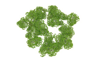 Beyaz arka planda yeşil ağaçlar. 3D görüntüleme. Doğa