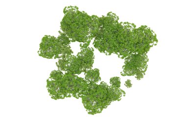 Beyaz arka planda yeşil ağaçlar. 3D görüntüleme. Doğa