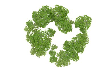 Beyaz arka planda yeşil ağaçlar. 3D görüntüleme. Doğa