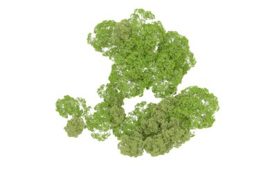 Beyaz arka planda yeşil ağaçlar. 3D görüntüleme. Doğa