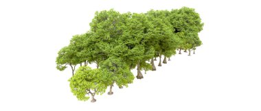 Beyaz arkaplanda 3 boyutlu yeşil ağaçların görüntülenmesi