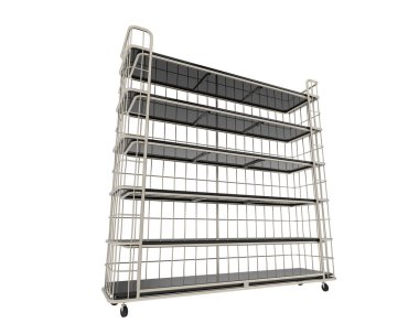 Raflar beyaz arkaplanda izole edilmiş. 3d görüntüleme - illüstrasyon