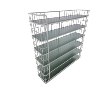 Raflar beyaz arkaplanda izole edilmiş. 3d görüntüleme - illüstrasyon